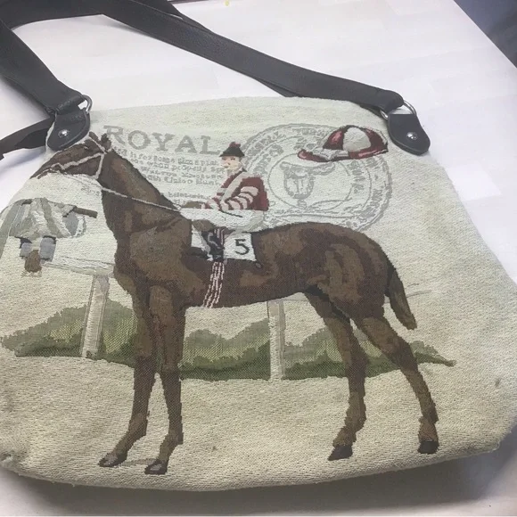 Equestrian Tapestry Neutral Tote Handbag Unique zip top - Picture 10 of 10